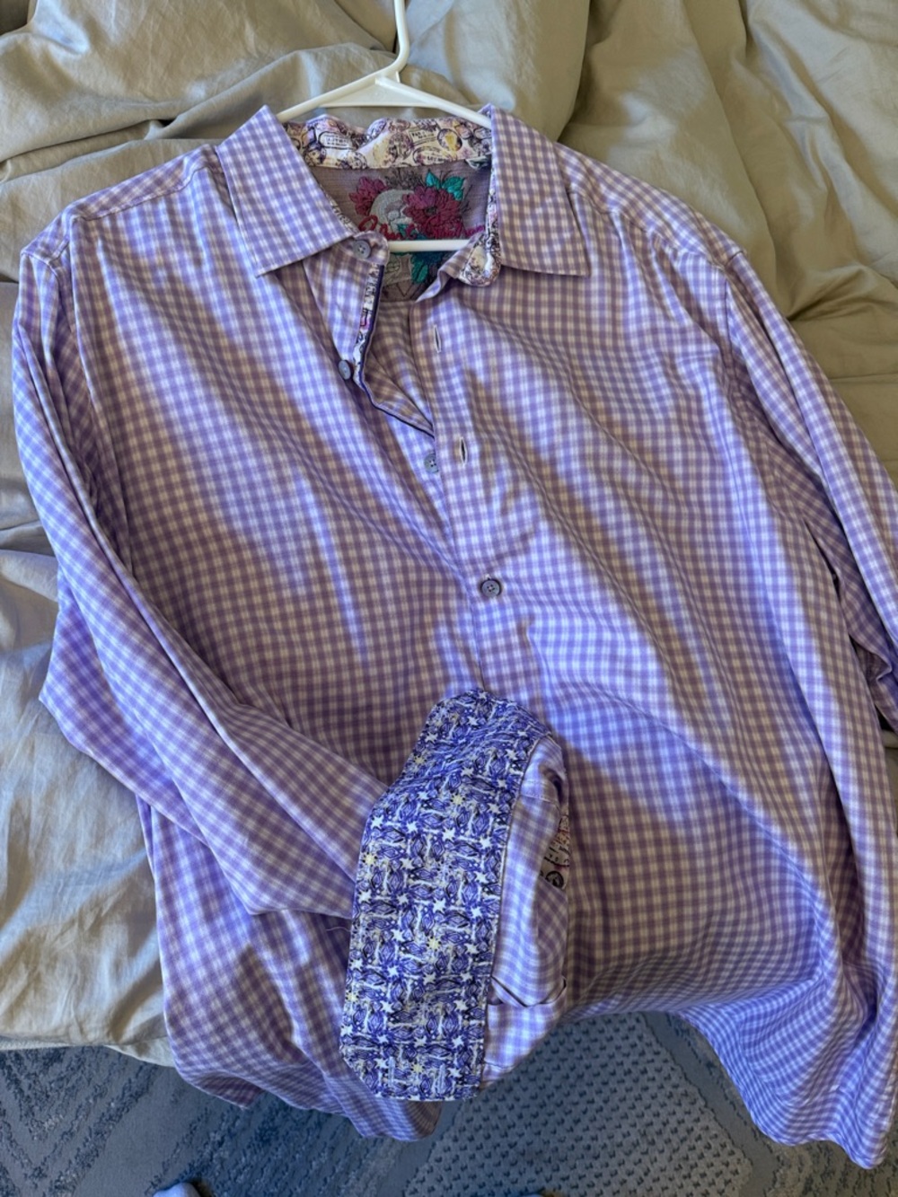 Robert Graham Lavender Gingham Button-Up Dress Shirt - Picture 3 of 4